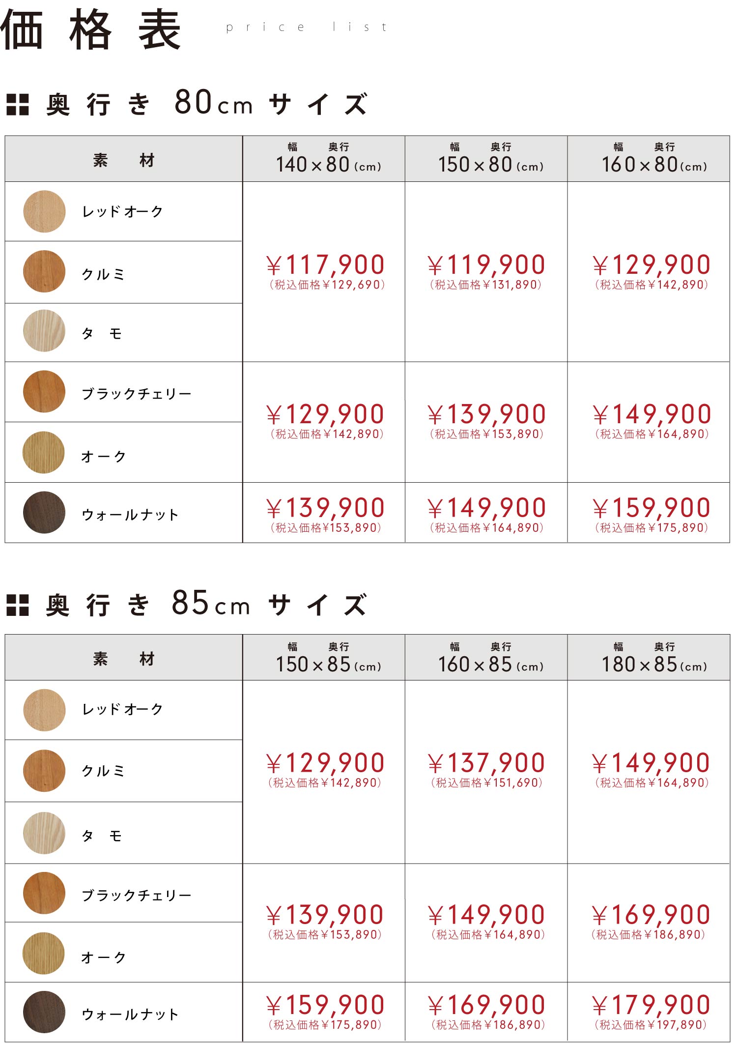 価格表。